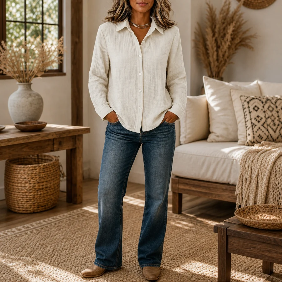 Wynlee White Blouse | Lightweight Crinkle-Crepe, Relaxed Fit 10