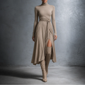 Scarlett | Ribbed Knit Midi Dress with Turtleneck