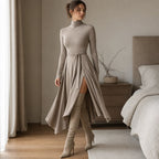Scarlett | Ribbed Knit Midi Dress with Turtleneck