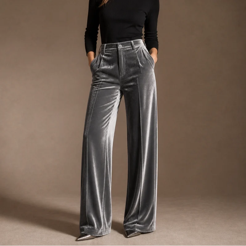 Violet | High-Waisted Wide-Leg Velvet Pants