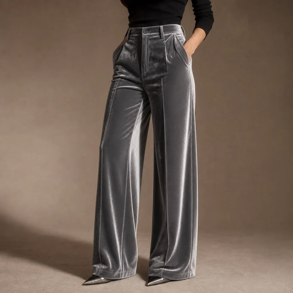 Violet | High-Waisted Wide-Leg Velvet Pants