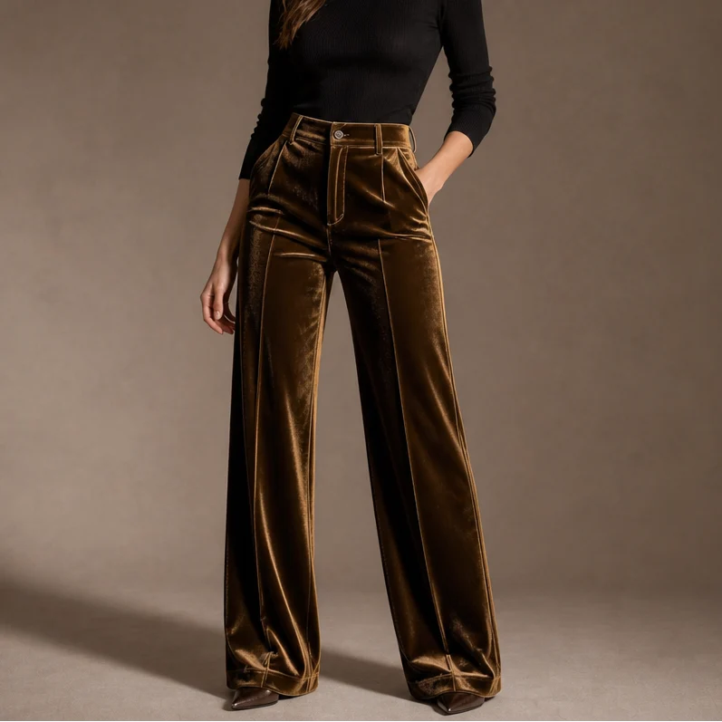 Violet | High-Waisted Wide-Leg Velvet Pants