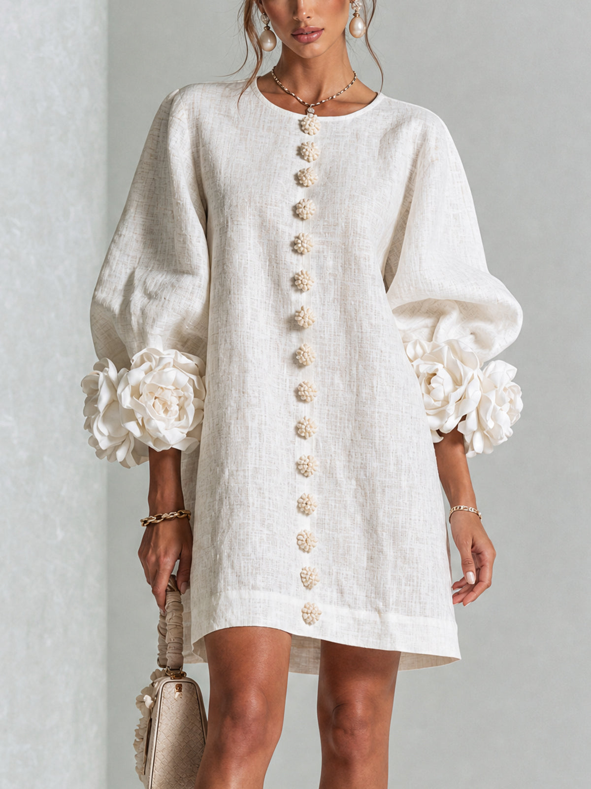 Adriana | Round-Neck Long-Sleeve A-Line Mini Dress