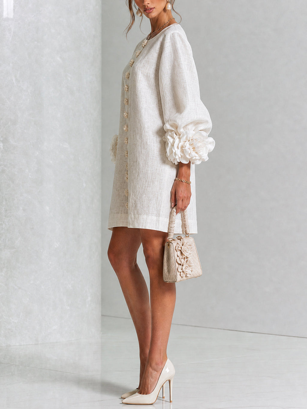 Adriana | Round-Neck Long-Sleeve A-Line Mini Dress