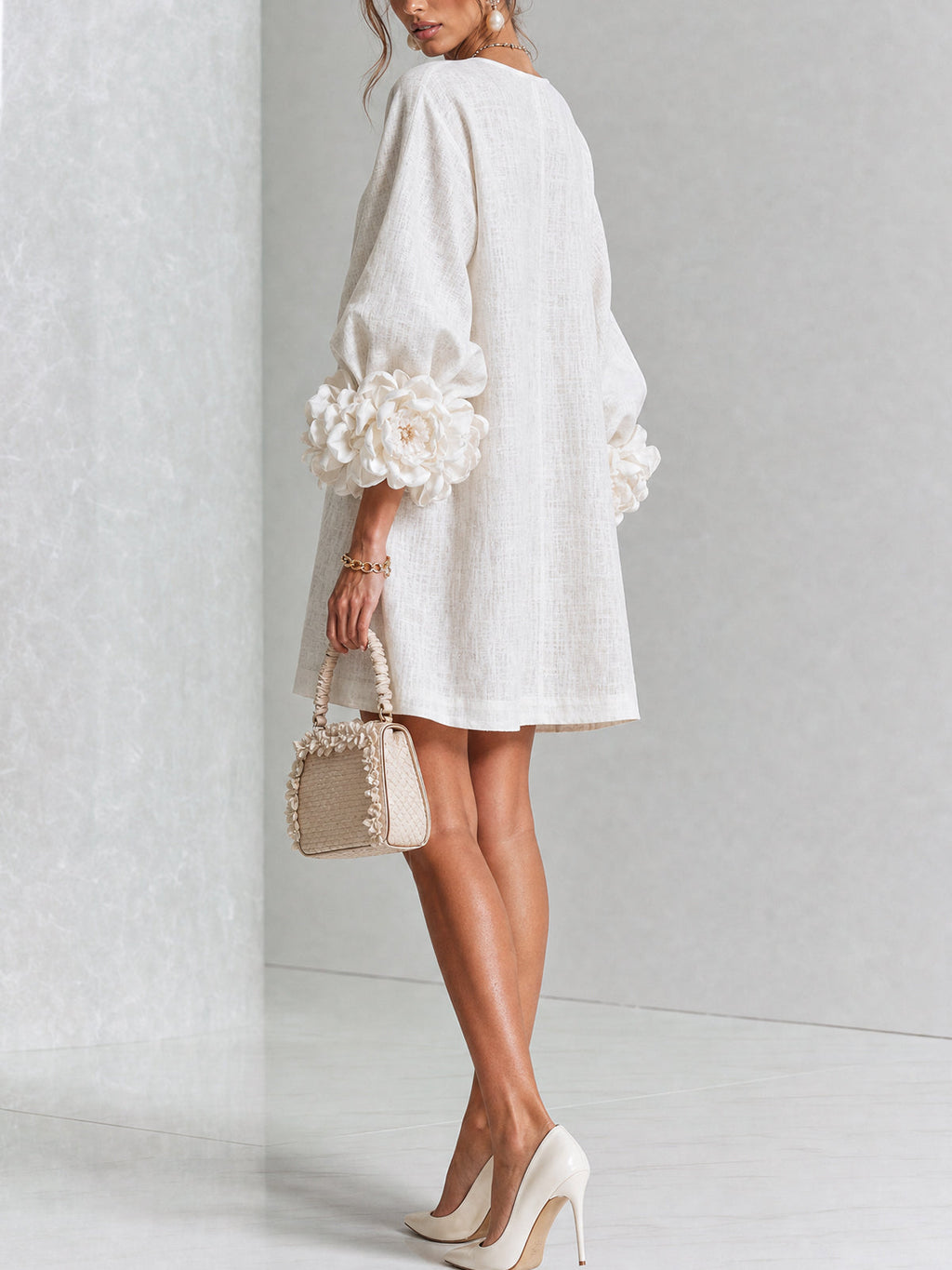 Adriana | Round-Neck Long-Sleeve A-Line Mini Dress
