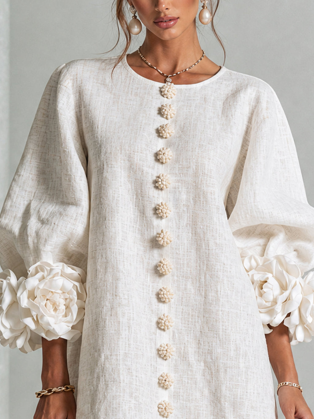 Adriana | Round-Neck Long-Sleeve A-Line Mini Dress