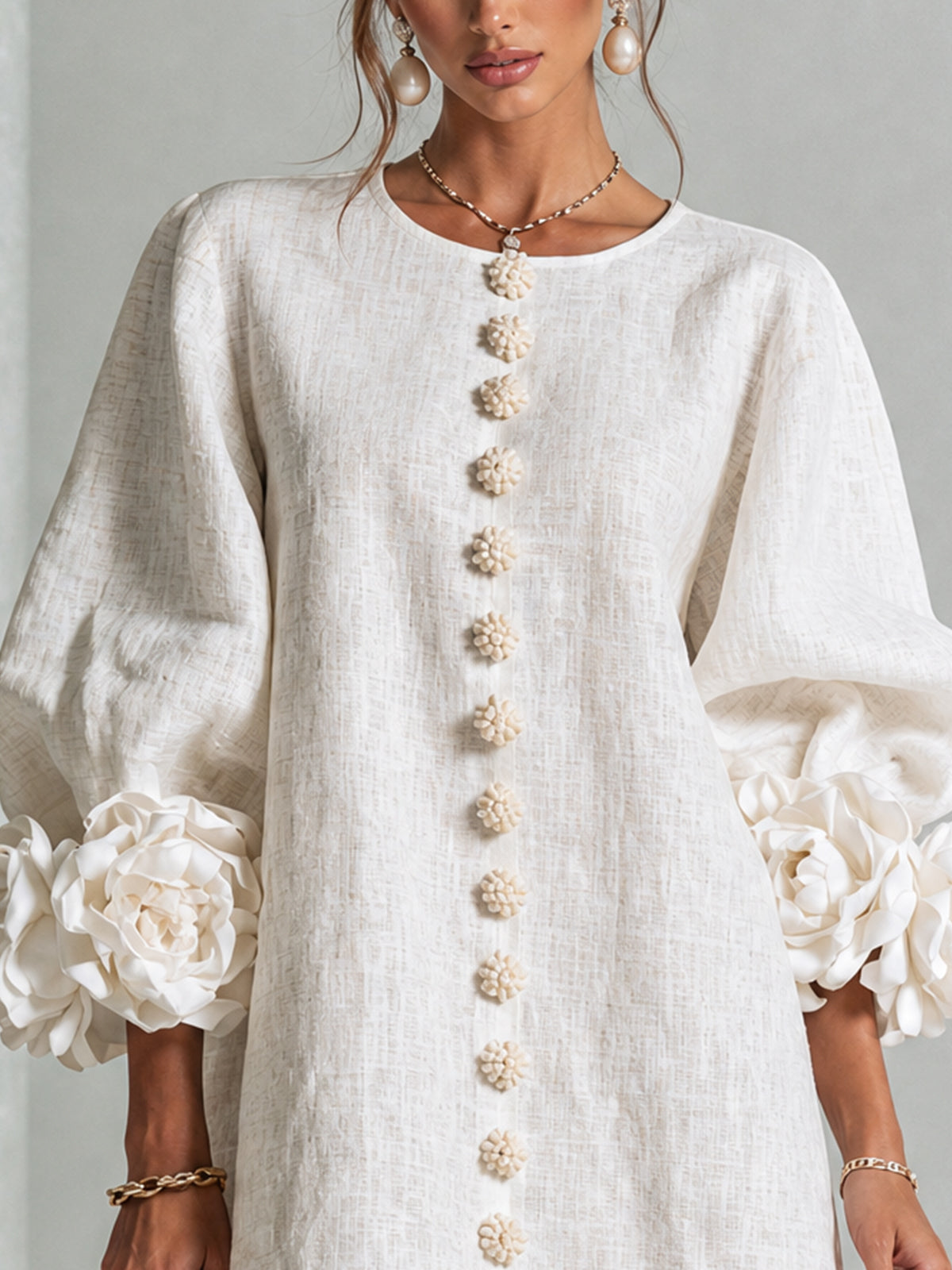 Adriana | Round-Neck Long-Sleeve A-Line Mini Dress