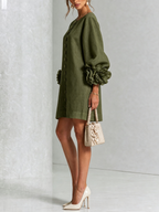 Adriana | Round-Neck Long-Sleeve A-Line Mini Dress