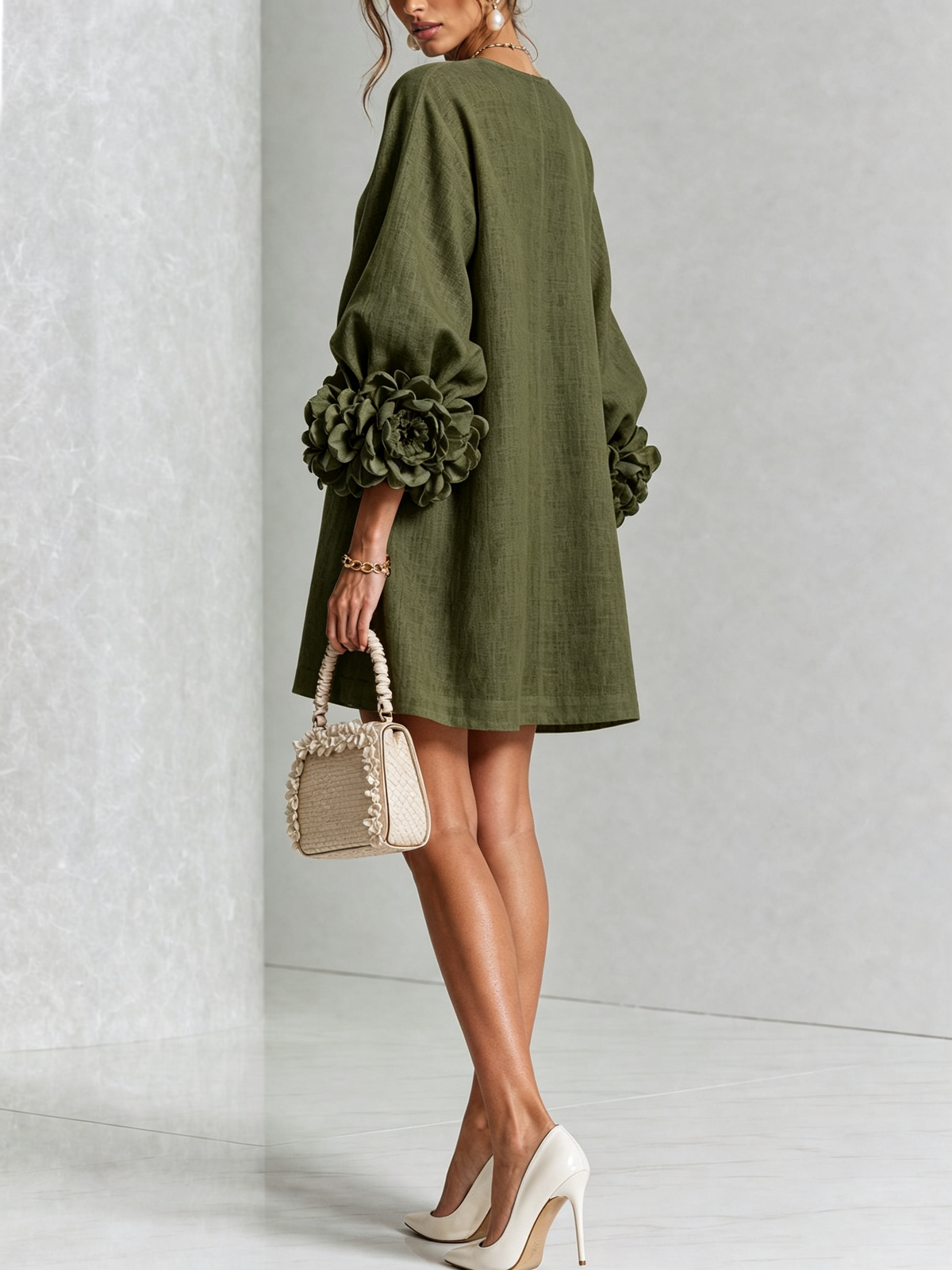 Adriana | Round-Neck Long-Sleeve A-Line Mini Dress