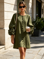 Adriana | Round-Neck Long-Sleeve A-Line Mini Dress