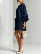 Adriana | Round-Neck Long-Sleeve A-Line Mini Dress