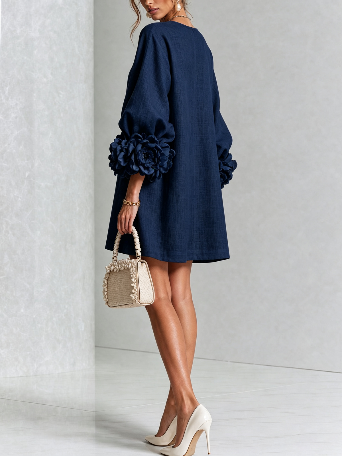 Adriana | Round-Neck Long-Sleeve A-Line Mini Dress