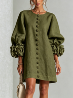 Adriana | Round-Neck Long-Sleeve A-Line Mini Dress