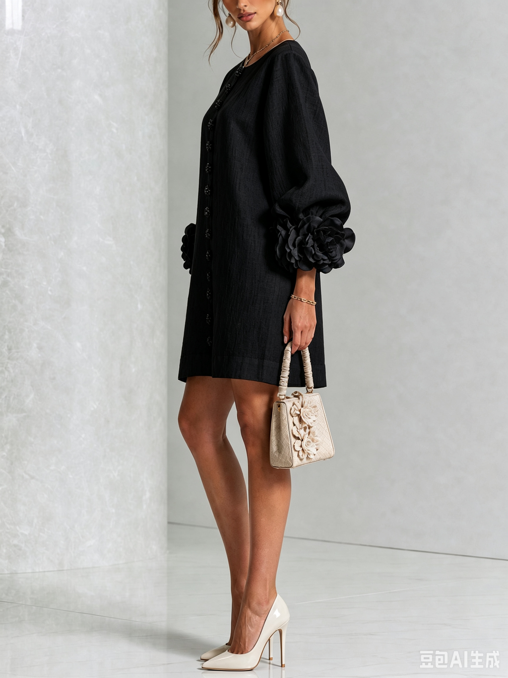Adriana | Round-Neck Long-Sleeve A-Line Mini Dress