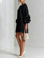 Adriana | Round-Neck Long-Sleeve A-Line Mini Dress