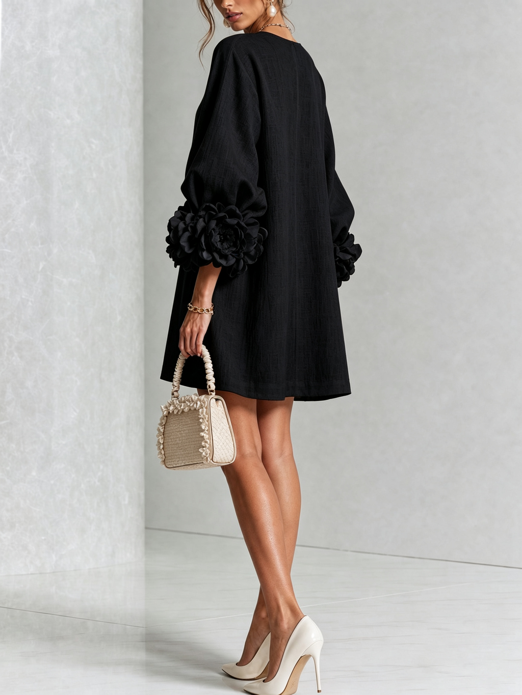 Adriana | Round-Neck Long-Sleeve A-Line Mini Dress