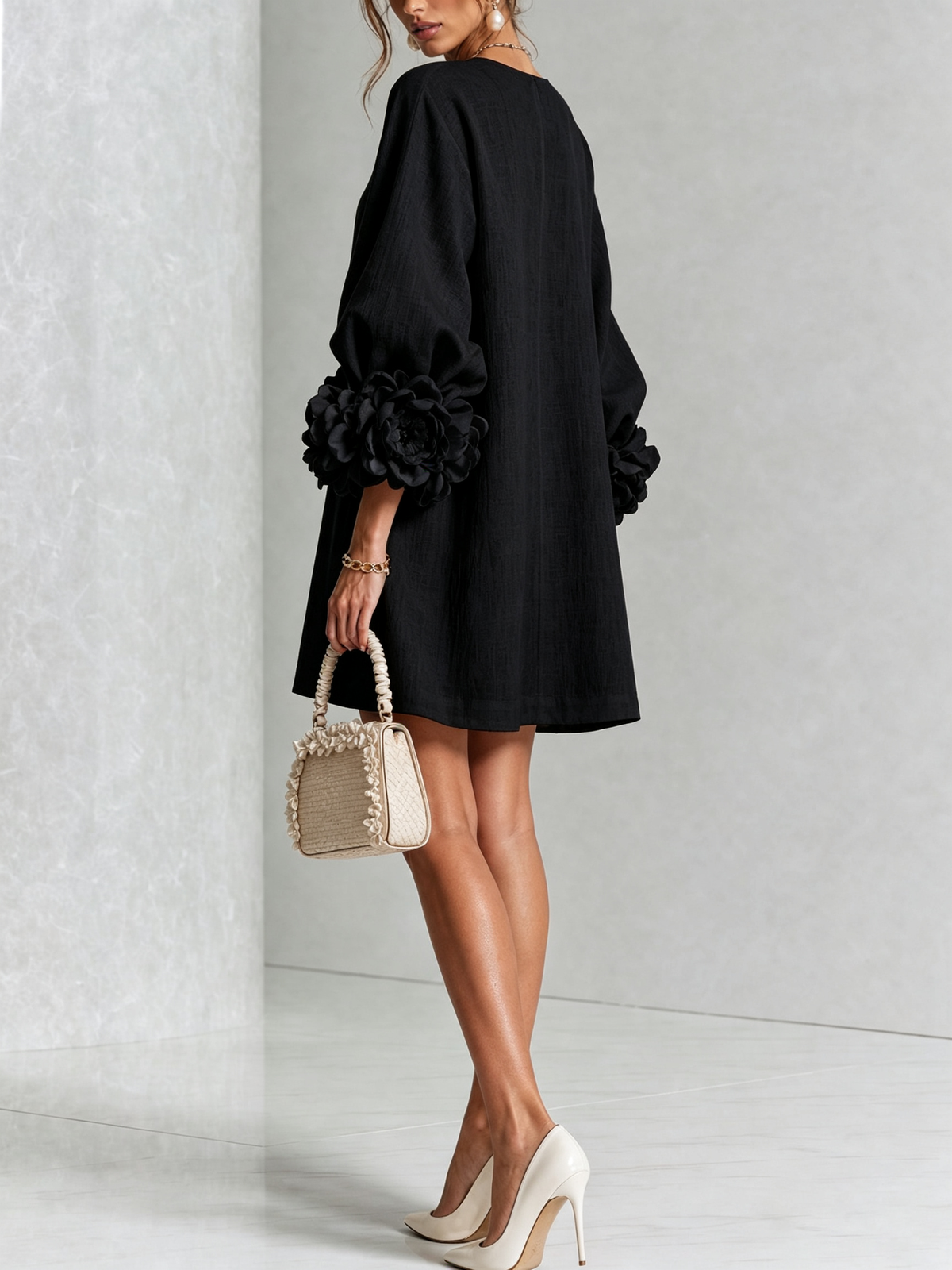 Adriana | Round-Neck Long-Sleeve A-Line Mini Dress