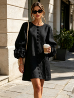 Adriana | Round-Neck Long-Sleeve A-Line Mini Dress