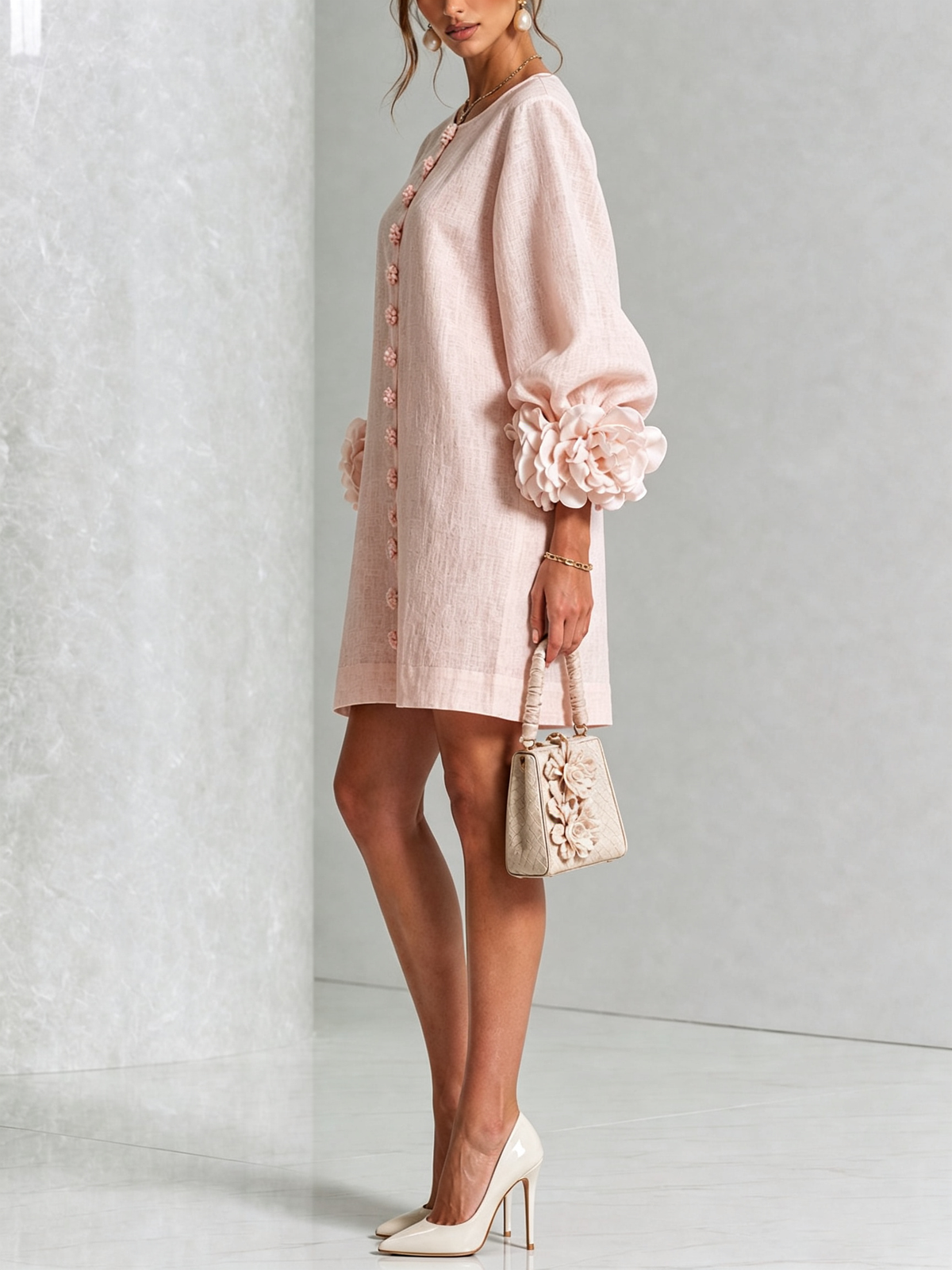 Adriana | Round-Neck Long-Sleeve A-Line Mini Dress