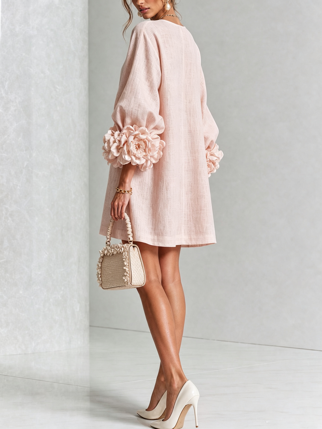Adriana | Round-Neck Long-Sleeve A-Line Mini Dress
