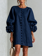 Adriana | Round-Neck Long-Sleeve A-Line Mini Dress