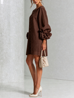 Adriana | Round-Neck Long-Sleeve A-Line Mini Dress