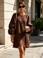 Adriana | Round-Neck Long-Sleeve A-Line Mini Dress