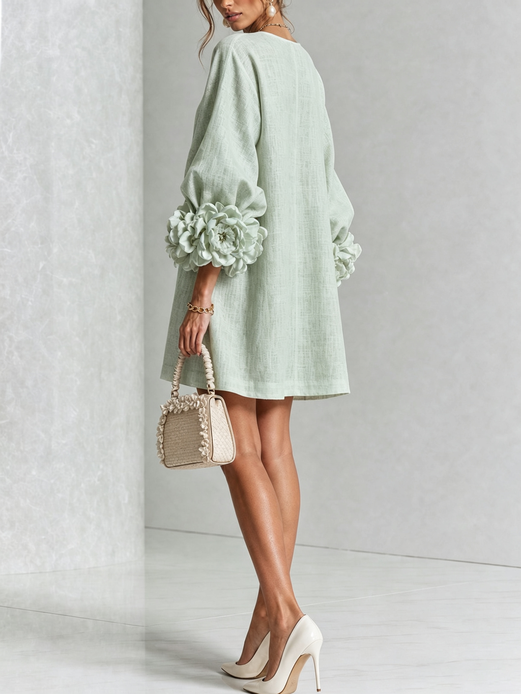 Adriana | Round-Neck Long-Sleeve A-Line Mini Dress