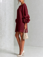 Adriana | Round-Neck Long-Sleeve A-Line Mini Dress