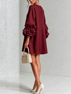 Adriana | Round-Neck Long-Sleeve A-Line Mini Dress