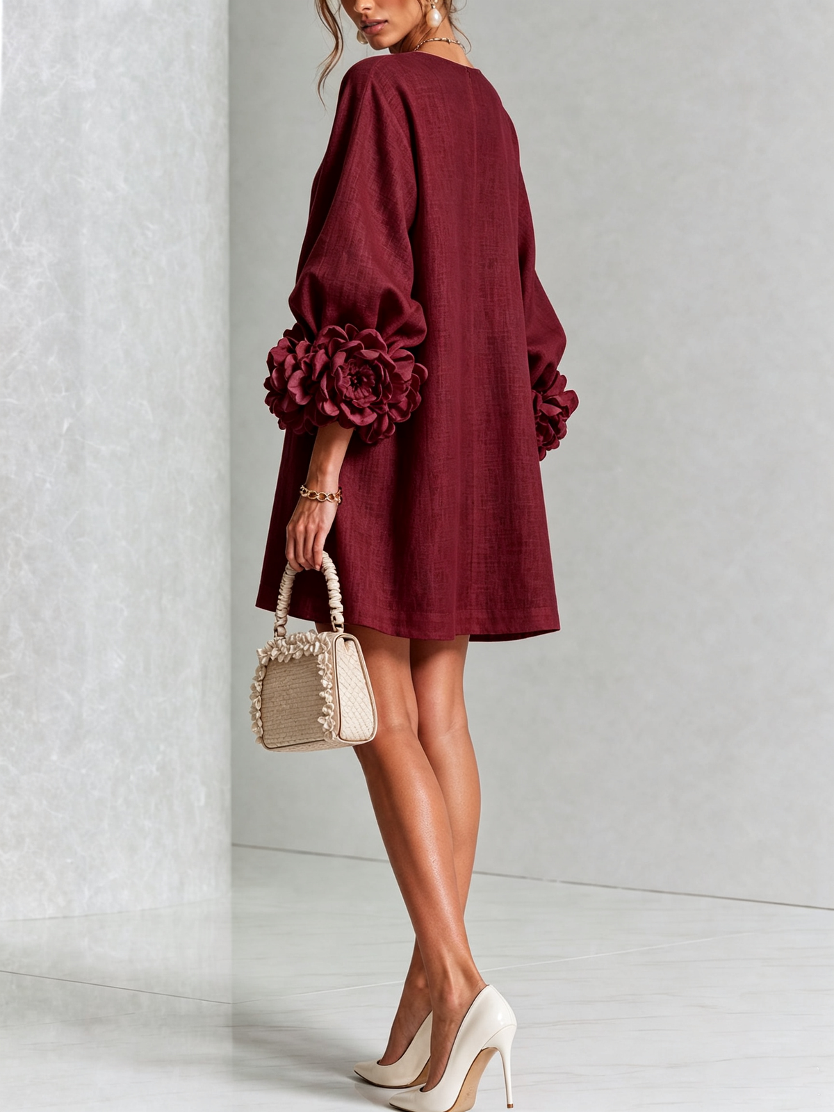 Adriana | Round-Neck Long-Sleeve A-Line Mini Dress