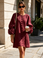 Adriana | Round-Neck Long-Sleeve A-Line Mini Dress