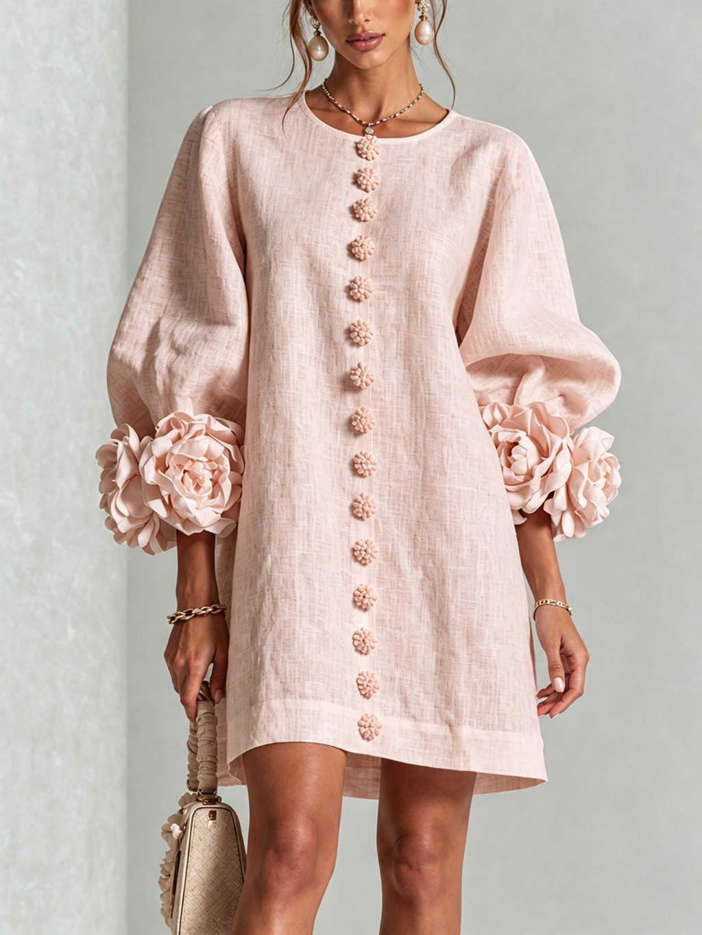 Adriana | Round-Neck Long-Sleeve A-Line Mini Dress