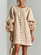Adriana | Round-Neck Long-Sleeve A-Line Mini Dress