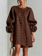 Adriana | Round-Neck Long-Sleeve A-Line Mini Dress