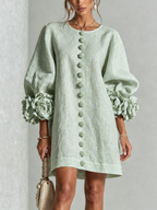 Adriana | Round-Neck Long-Sleeve A-Line Mini Dress