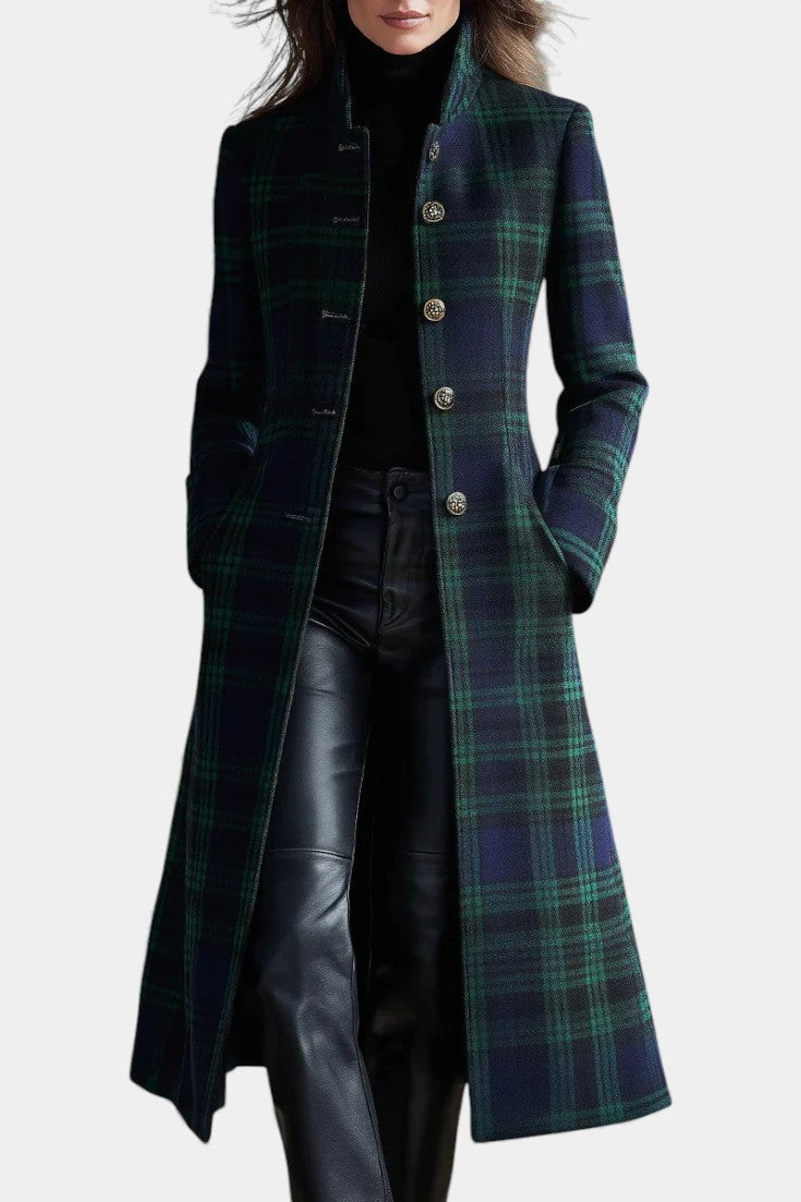 Adrienne | Elegant Plaid Mid-Length Coat