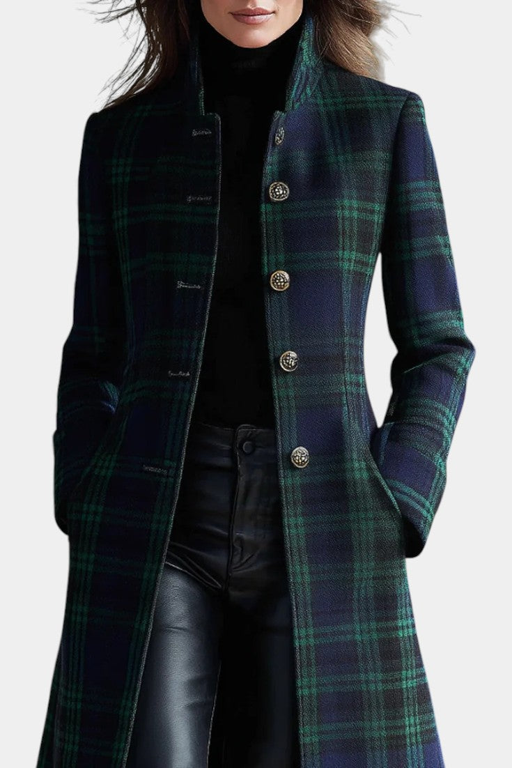 Adrienne | Elegant Plaid Mid-Length Coat