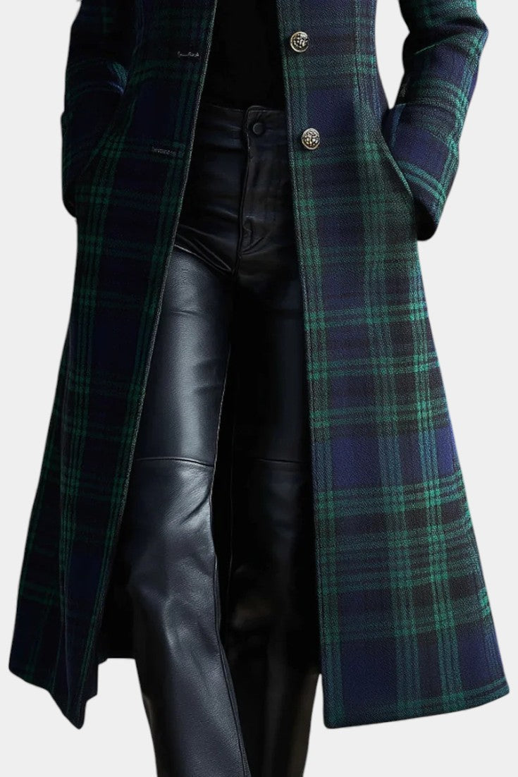 Adrienne | Elegant Plaid Mid-Length Coat