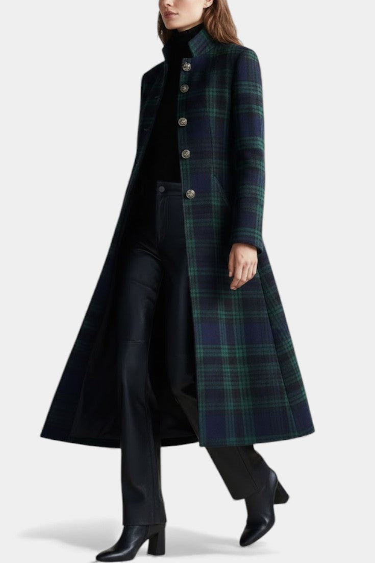 Adrienne | Elegant Plaid Mid-Length Coat