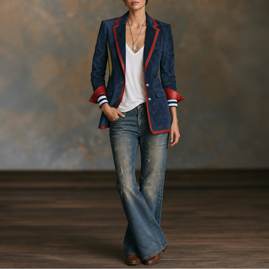 Alissa | Contrast Trim Velvet Blazer