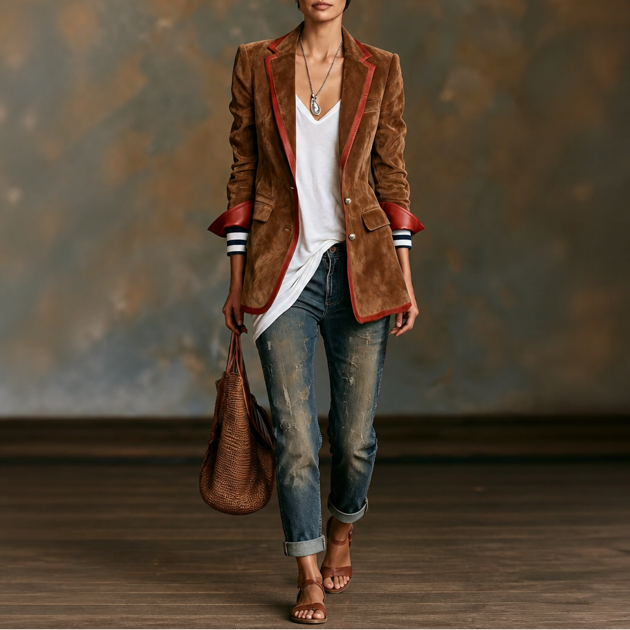 Alissa | Contrast Trim Velvet Blazer