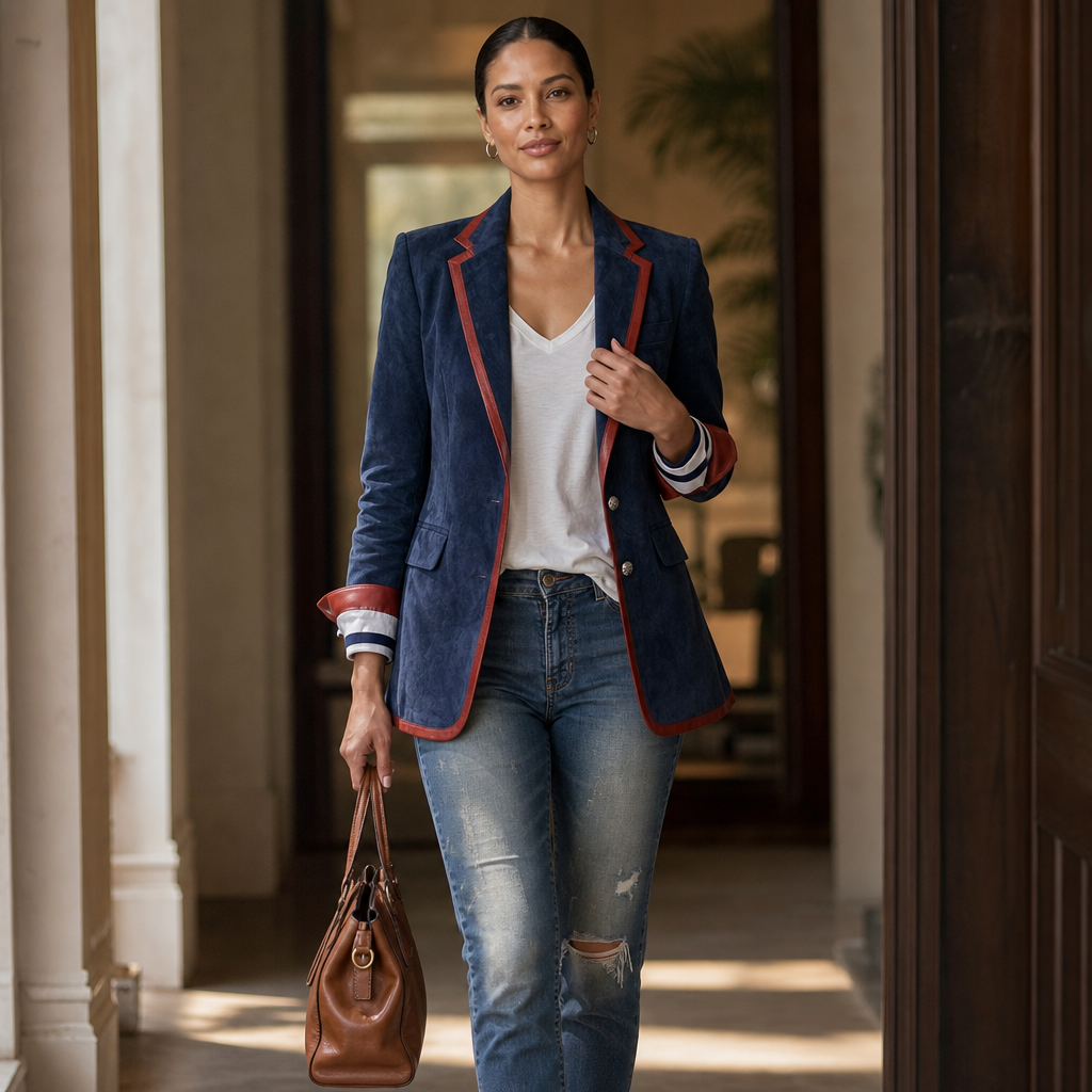 Alissa | Contrast Trim Velvet Blazer