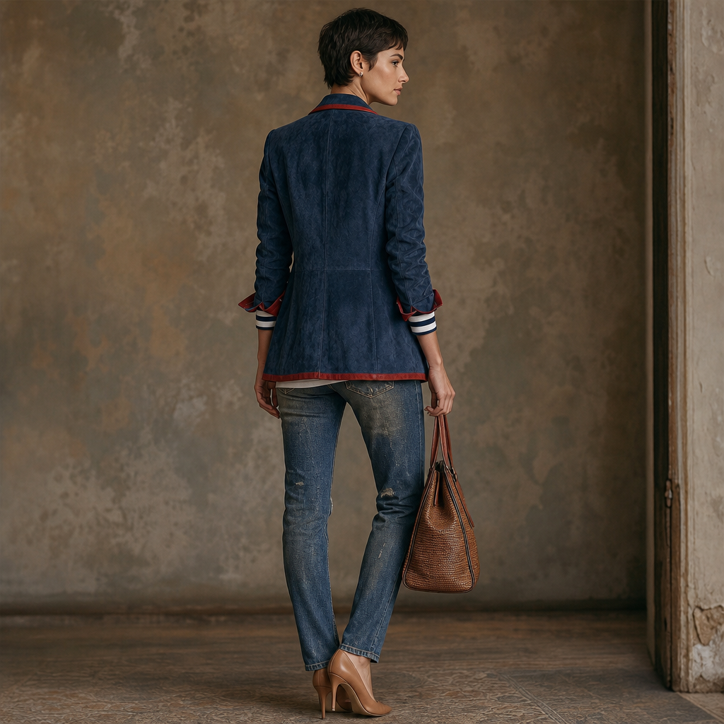 Alissa | Contrast Trim Velvet Blazer