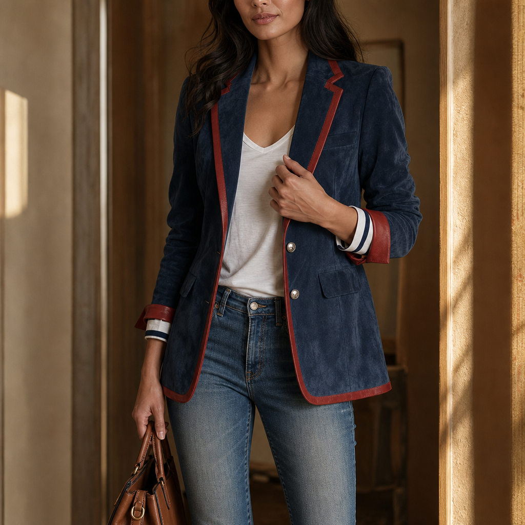 Alissa | Contrast Trim Velvet Blazer
