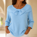 Alivia | Soft Bow-Neck Ribbed Sweater
