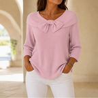 Alivia | Soft Bow-Neck Ribbed Sweater