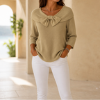 Alivia | Soft Bow-Neck Ribbed Sweater