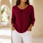 Alivia | Soft Bow-Neck Ribbed Sweater