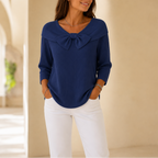 Alivia | Soft Bow-Neck Ribbed Sweater